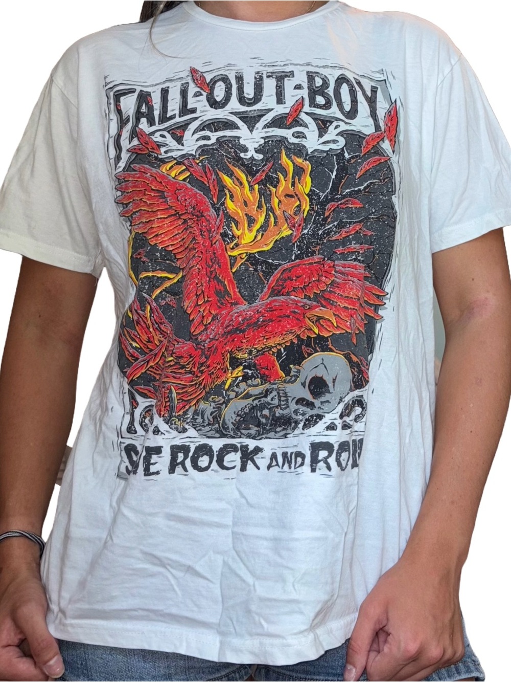 Fall Out Boy White Graphic Phoenix Tee - Women’s Short Sleeve